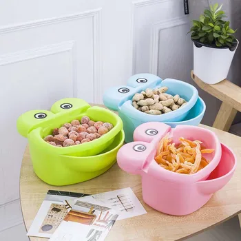 

Fruit Tray 3 Color Environmental Protection Plastic Cartoon Frog Double Fruit Plate Snack Storage Box