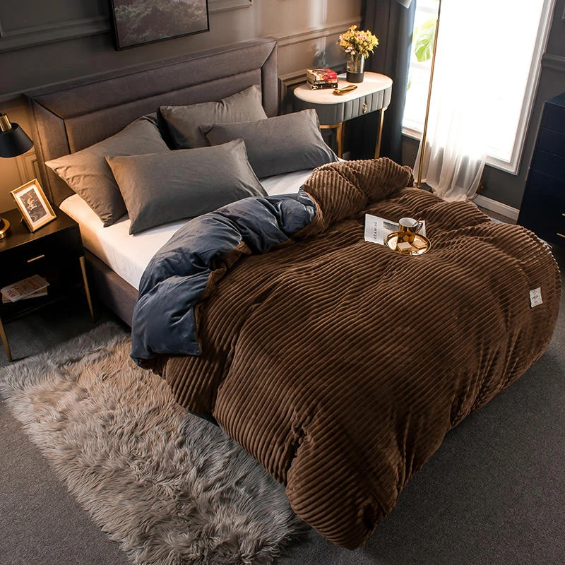 Double Color Patchwork Magic Velvet Duvet Cover Fashion Solid Color Cartoon Print Comforter Cover Winter Thick Home Bedding afbeelding