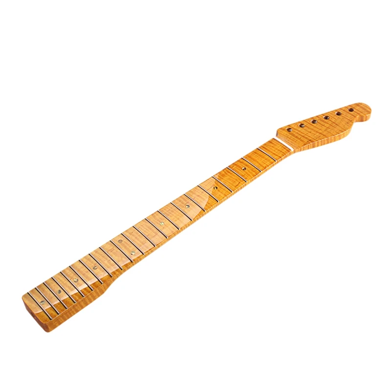 

New 21 Fret Tiger Flame Maple Guitar Neck Replacement Guitar Neck for TL Electric Guitar Abalone Dots Natural Yellow Glossy