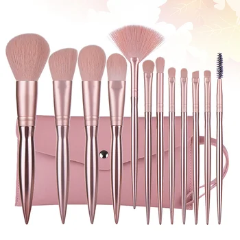 

12pcs Electroplating Makeup Brushes Kit Rose Gold Powder Brush Plastic Handle Cosmetics Brush with Bag