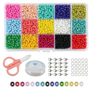 

9000Pcs Glass Seed Beads 15 Multicolor Assortment Craft Seed Beads Pastel Pony Beads Assorted Kit with Organizer for Jewelry Mak