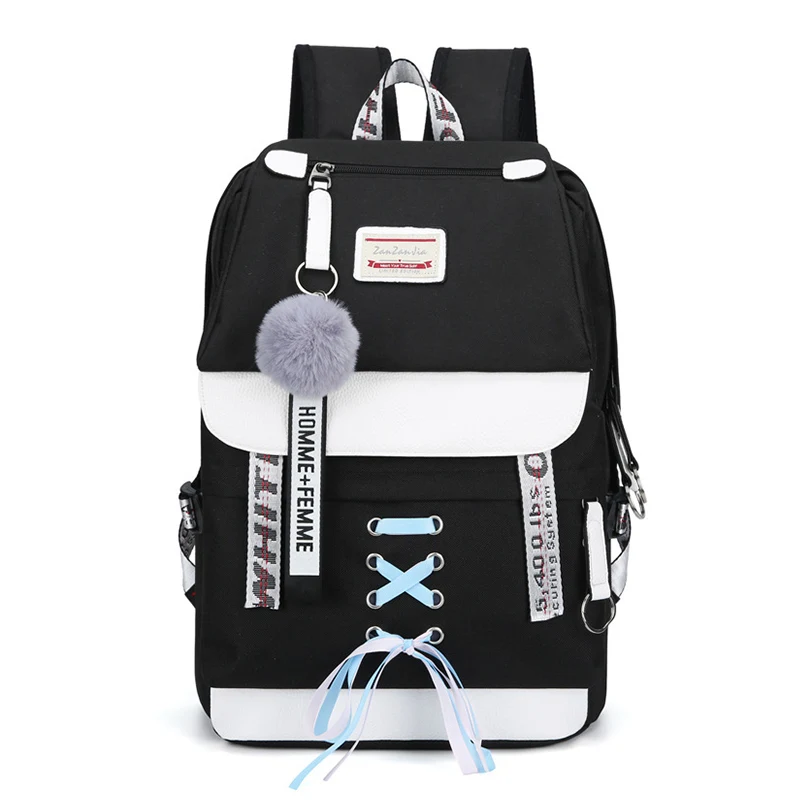 Canvas School Bags For Girls Teenagers Backpack Women Bookbag Usb