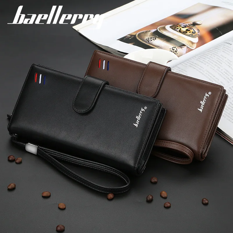 Baellerry, мужской кошелек, брендовый, модный, длинный, кошелек с ремешком, кожаный, высокое качество, на молнии и застежке, клатч, сумка для денег