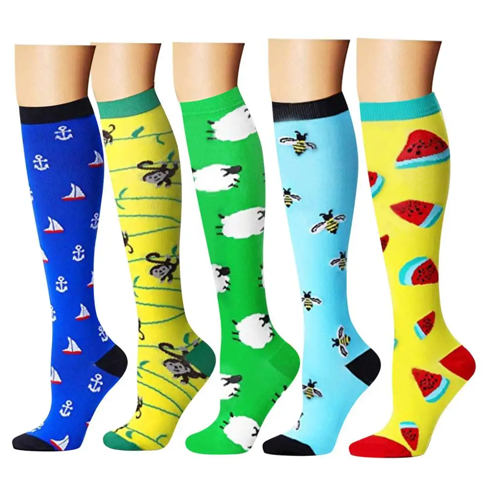

Cycling Socks Women Men Sports Breathable Wicking Compression Stocking Funny Pattern Leg Pressure Running Crossfit Socks