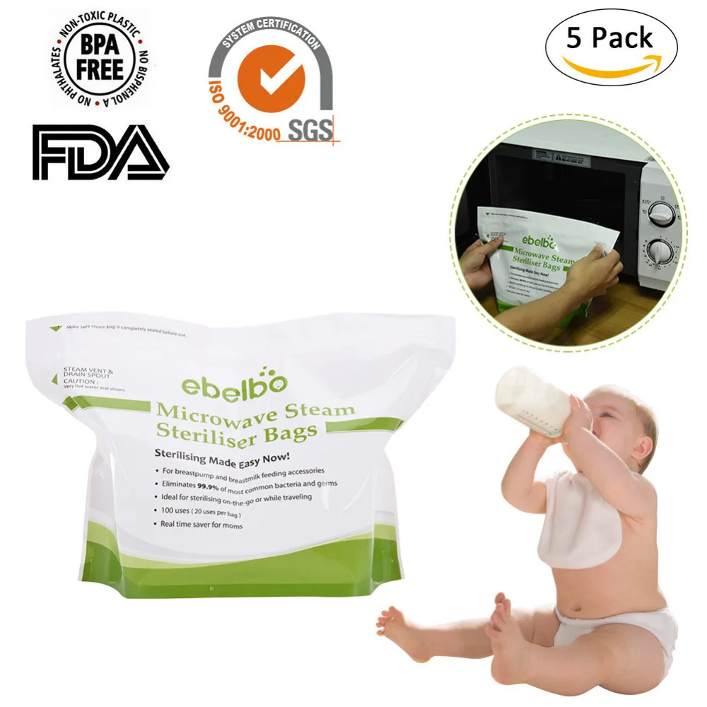 Nieuwe 5 единиц/Pakket Quick Schoon Zak Fles Baby Tepel Desinfectie stom Magnetron Stoom Sterilisatie полиэфитилен Zak