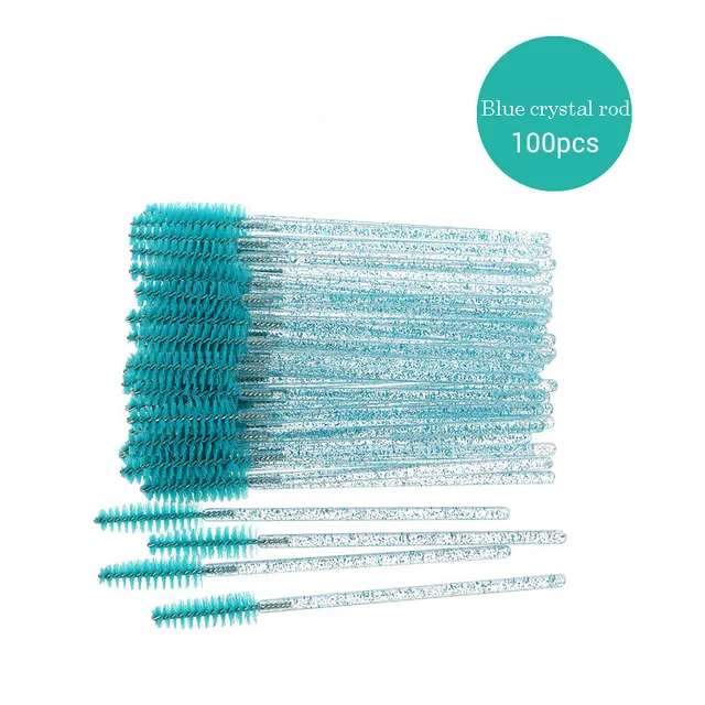 50/100pcs Disposable Eyelash Brush Mascara Wands Crystal Eyebrow Makeup Brush Eyelash Extension Tool Optional Storage Box 100pcs Crystal Blue