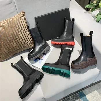 

Women Ankle Boots 2021 New Platform Wedges Maritin Boots Genuine Leather Slip On Jīchē xuē 3/5000 Motorcycle boots Shoes Women