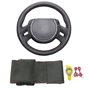 

Black genuine leather hand-stitched braided steering wheel cover for Citroen C4 Picasso 2007 2008 2009 2010 2011 2012 2013