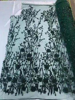 

2020 3D Flower Beaded Tulle French Nigerian Lace Fabrics Pearls Embroidered Guipure Lace Bridal African Lace Fabric
