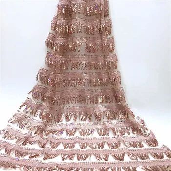 

French Net Lace Fabric 2019 Latest African Guipure Lace Fabric With Embroidery Mesh Tulle Cord Sequins Lace Fabric
