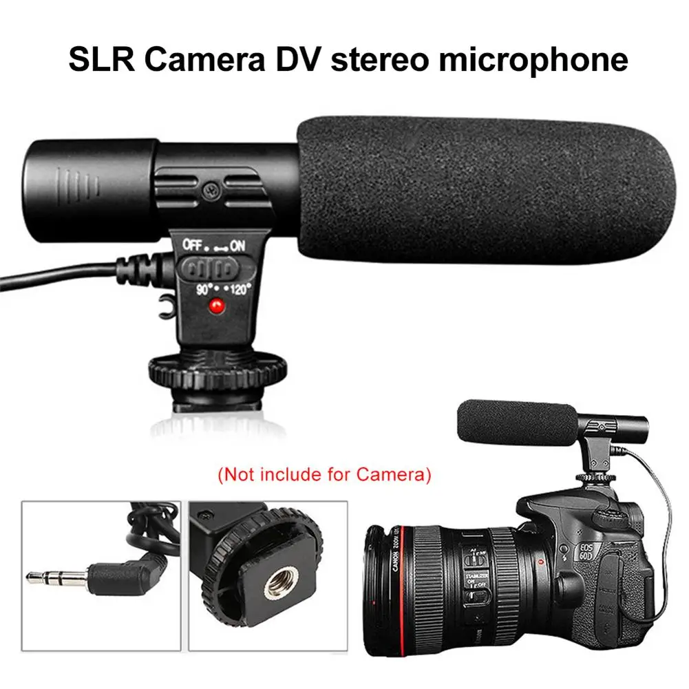 

3.5mm Stereo Condenser Camera Microphone Photography Interview Digital Video Recording Mic For PC Laptop Computer DSLR Camera