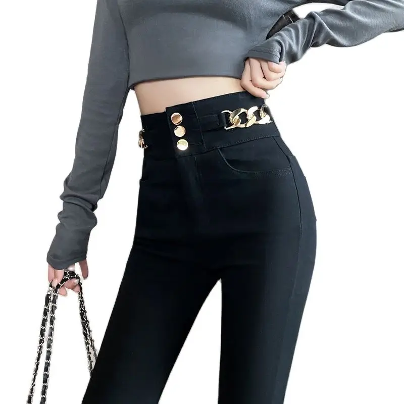 

All-match casual pants 2021 autumn and winter plus velvet high waist slim stretch foot pants fashionable women's clothing