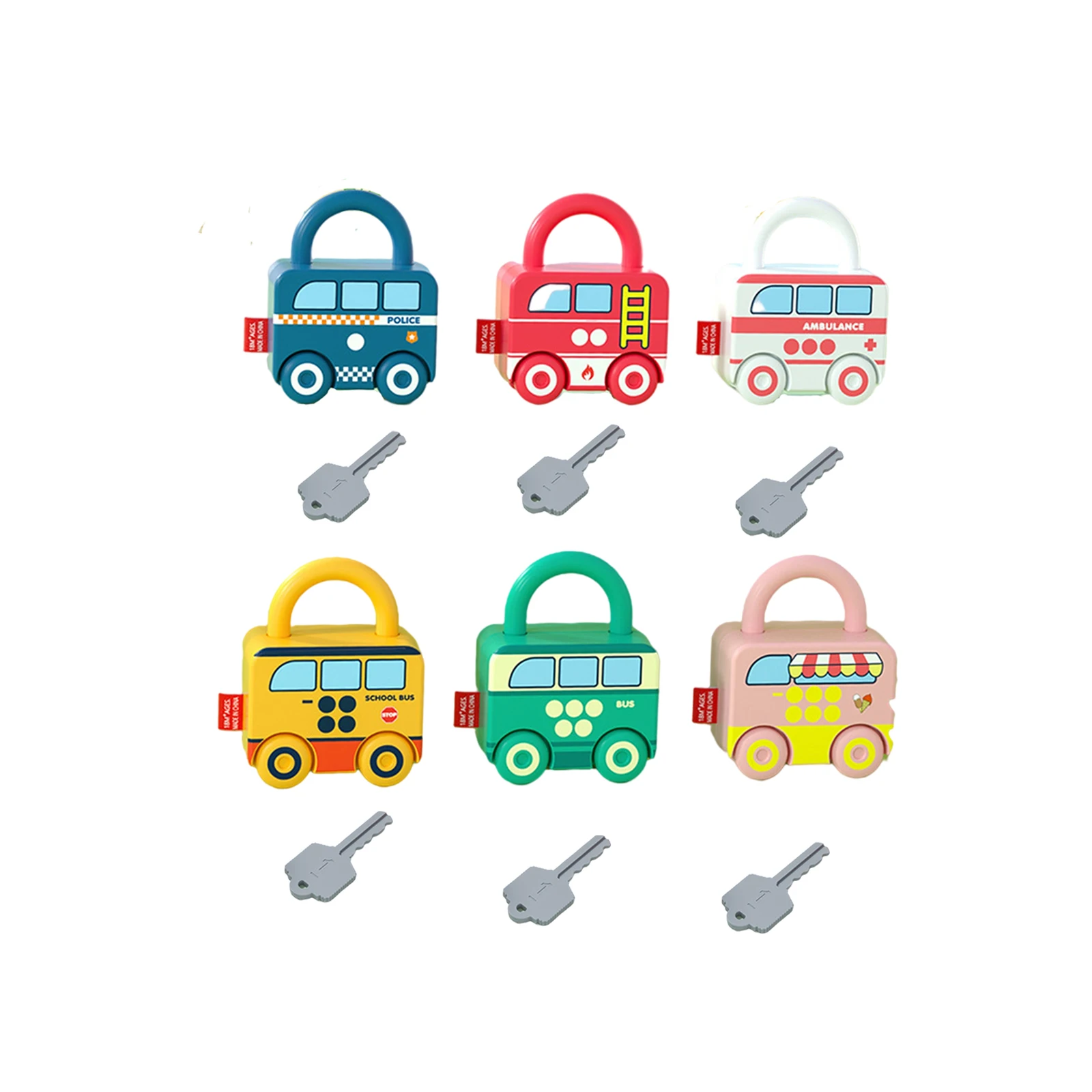 Cartoon Bus Unlocking Paired Toys Digital Car Locks Keys Matching Educational Set Intelligence Kits for Preschool Children | Игрушки и