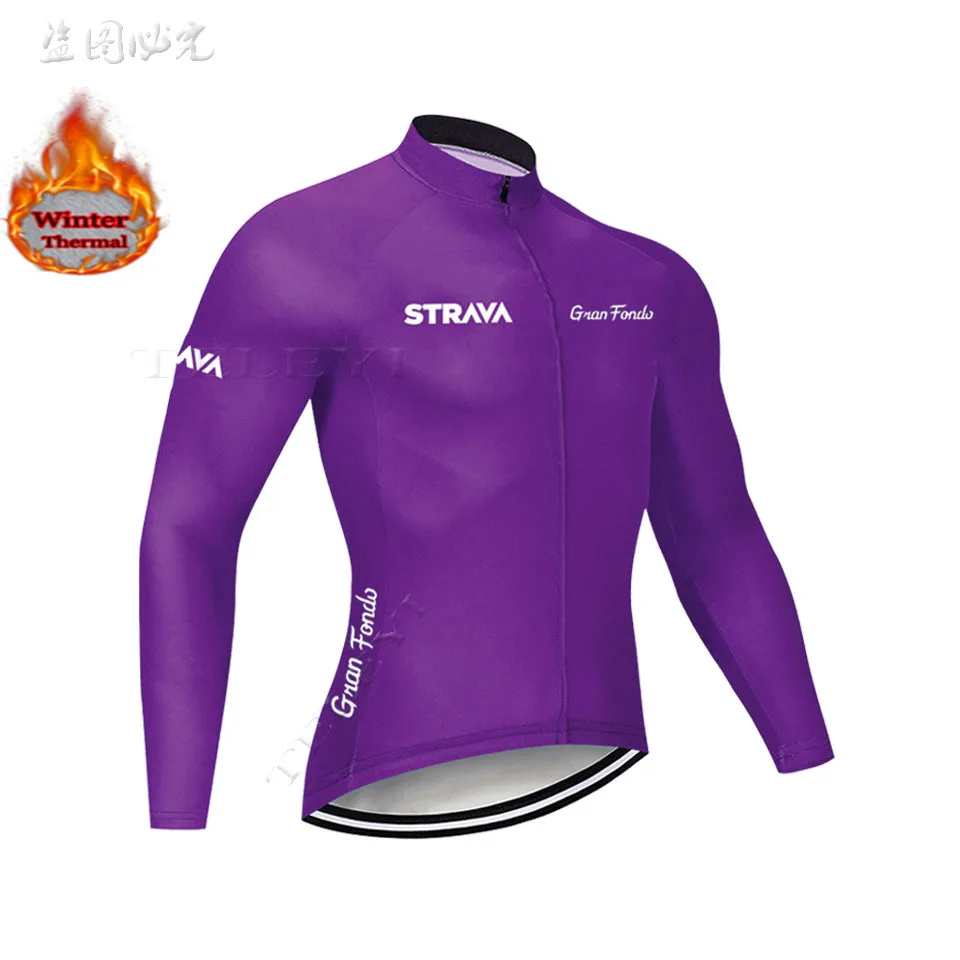 STRAVA team с длинным рукавом Велоспорт Джерси Мужская Зимняя Теплая Флисовая уличная спортивная одежда MTB велосипедная одежда Bicicleta Ropa Ciclismo - Цвет: 4