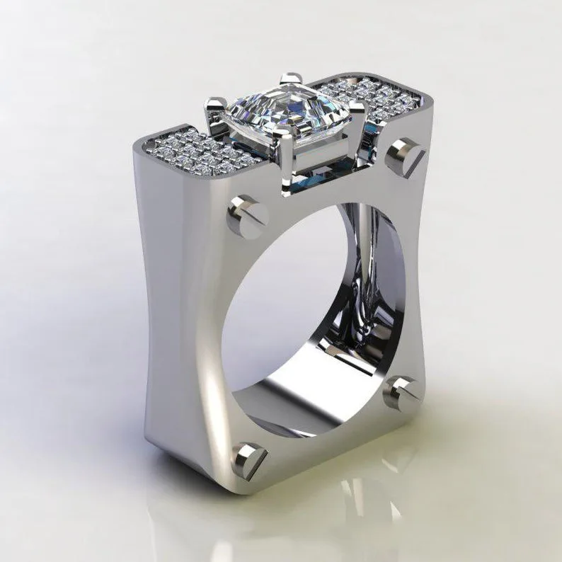 

Personalized Men's Full Zircon Micro Setting 925 Sterling Silver Ring Broad Business Wedding Ring Luxury Jewelry Gift for Men