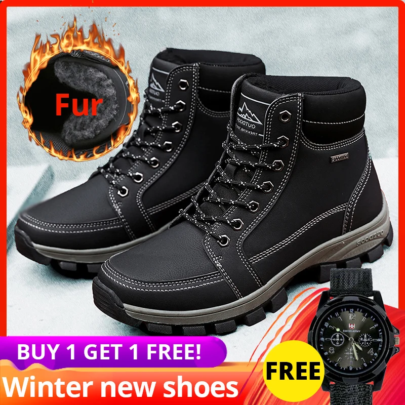 

men winter boots high top with Fur Plush High Quality Casual leather Warm ankle men winter shoes #XWA9718