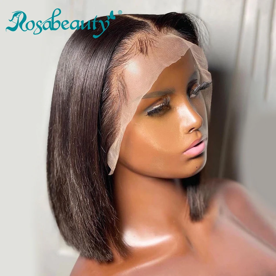 Rosabeauty бразильские прямые короткие волосы 4x4 парик с закрытием 13x 4 парики из