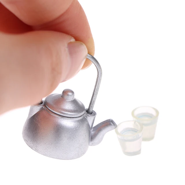 Hot！3Pcs/Set Dollhouse Miniature Vintage Kettle Cup Scene Model Toy Kitchen Props For Dollhouse Decoration 4