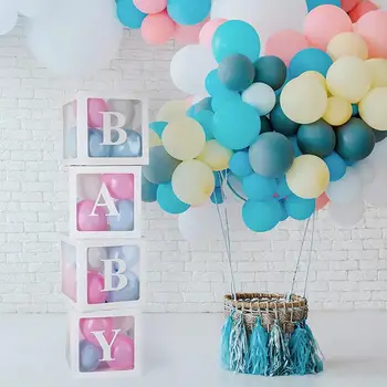 

Set Boy Girl Baby Shower Balloon Boxes Blocks with Letters for Baby Shower Party Gender Reveal Backdrop Centerpiece Decoration