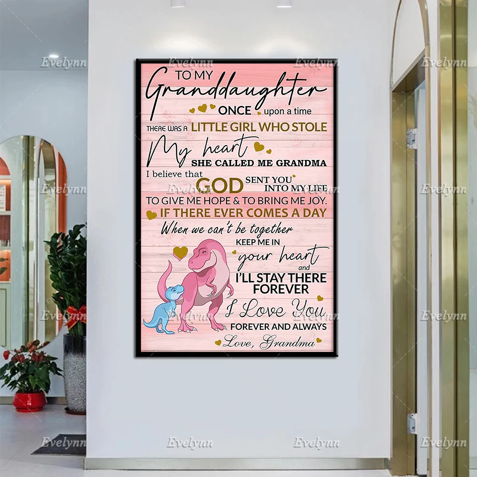 

Dinosaur To My Granddaughter From Grandma Retro Poster Gift For Granddaughter From Grandma Wall Art Prints Home Decor CanvasGift
