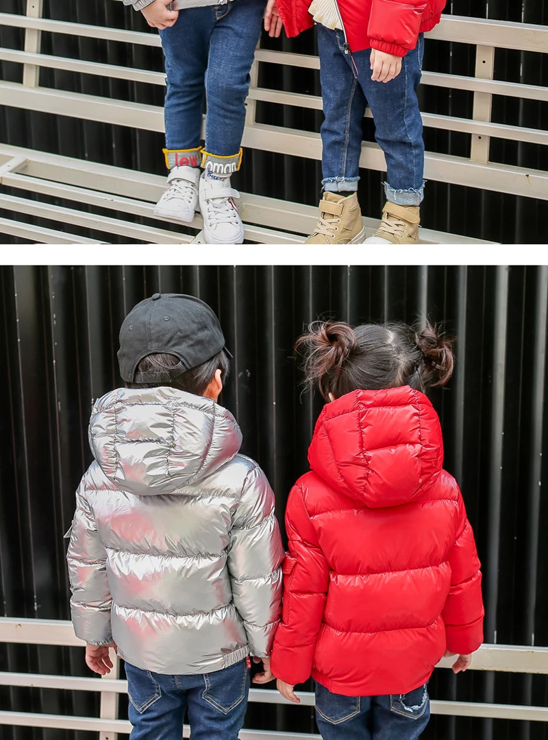 Детское зимнее пальто повседневная однотонная детская пуховая куртка пальто на утином пуху короткие парки с капюшоном и принтом из фольги для мальчиков и девочек, От 3 до 8 лет
