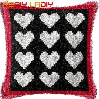 

Latch Hook Cushion White Love Pre-Printed Canvas Cushion Front Acrylic Yarn Crochet Pillow Case Kits Hobby & Crafts Home Decor