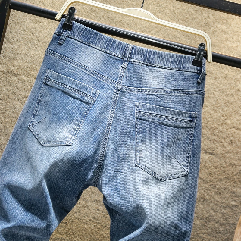 Great Value New Men's Casual Jeans Cotton-containing Micro-elastic Tapered Clothes Denim Pant Streetwear Prewashed Male Denim Pants blue