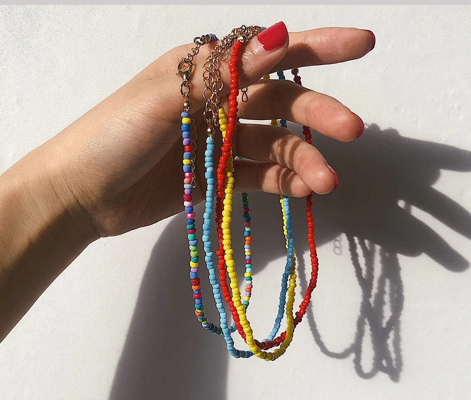 SHIXIN маленькие красочные бусы колье ожерелье для женщин/девушек богемное акриловое ожерелье из бисера женское колье Мода