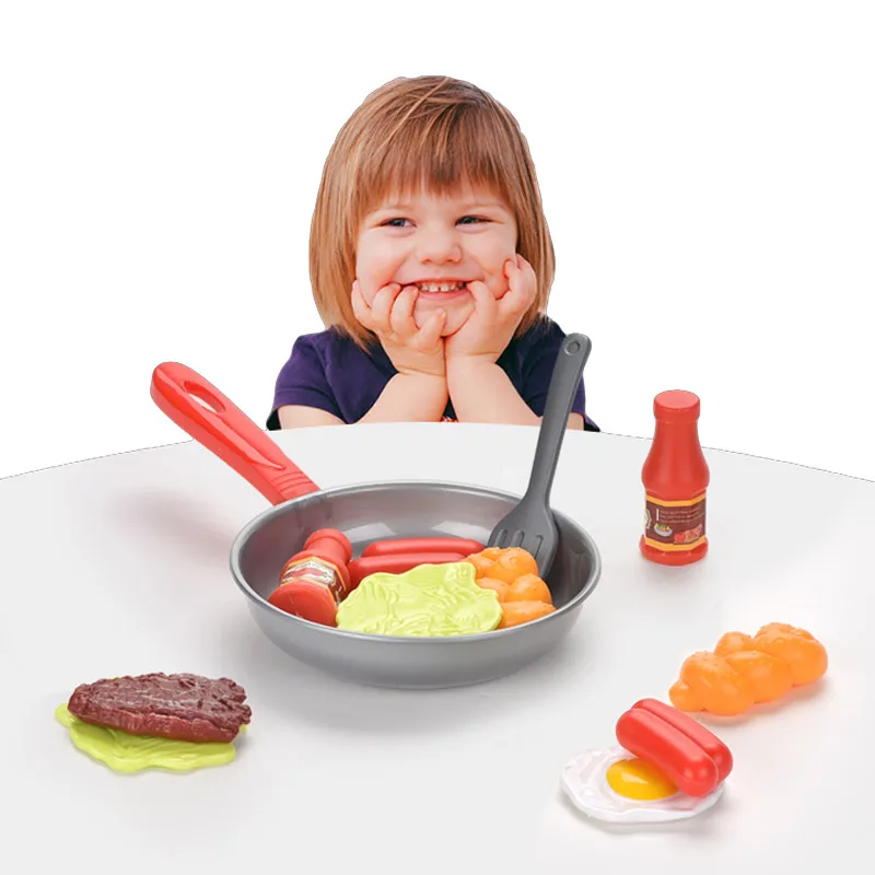 Children Kitchen Food Toys Simulation Frying Pan Vegetables Steak Bread Hot Dog Omelette Play Toy Set for Kids Girls Education - 3
