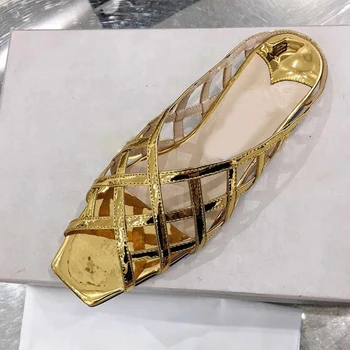 

flat heel sandals flipflops vocation beach slippers slip on lazy mules gold silver Bird's nest summer shoes runway women slides