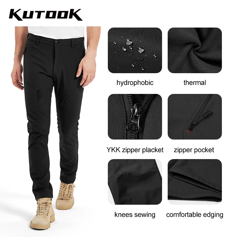 KUTOOK Outdoor Trekking Pants Winter Hiking Pants Men Thermal Softshell Cargo Trousers for Climbing Trekking Leggings Man