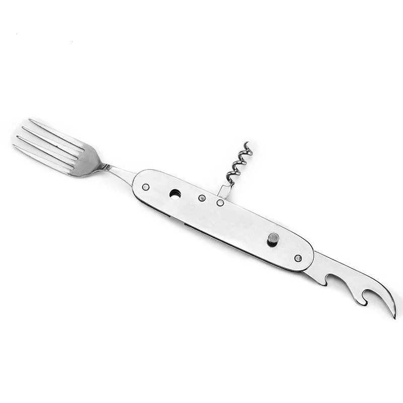 Прямая поставка 6in1Multifunction посуда для пикника нержавеющая сталь кемпинг путешествия столовые приборы складной ножик ложка Вилка Нож