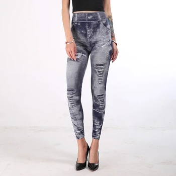 

2019 hot sale imitation denim leggings female explosion models multi-color hip super-bomb