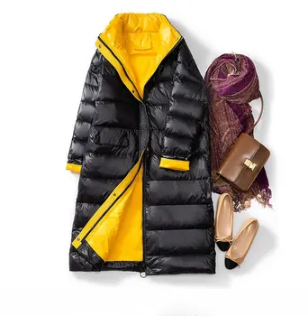 

2019 Ultra Light White Duck Down Jacket Women Winter Long Coat Female Slim Puffer Jacket Hip Pop Streetwear Windproof Down Coat