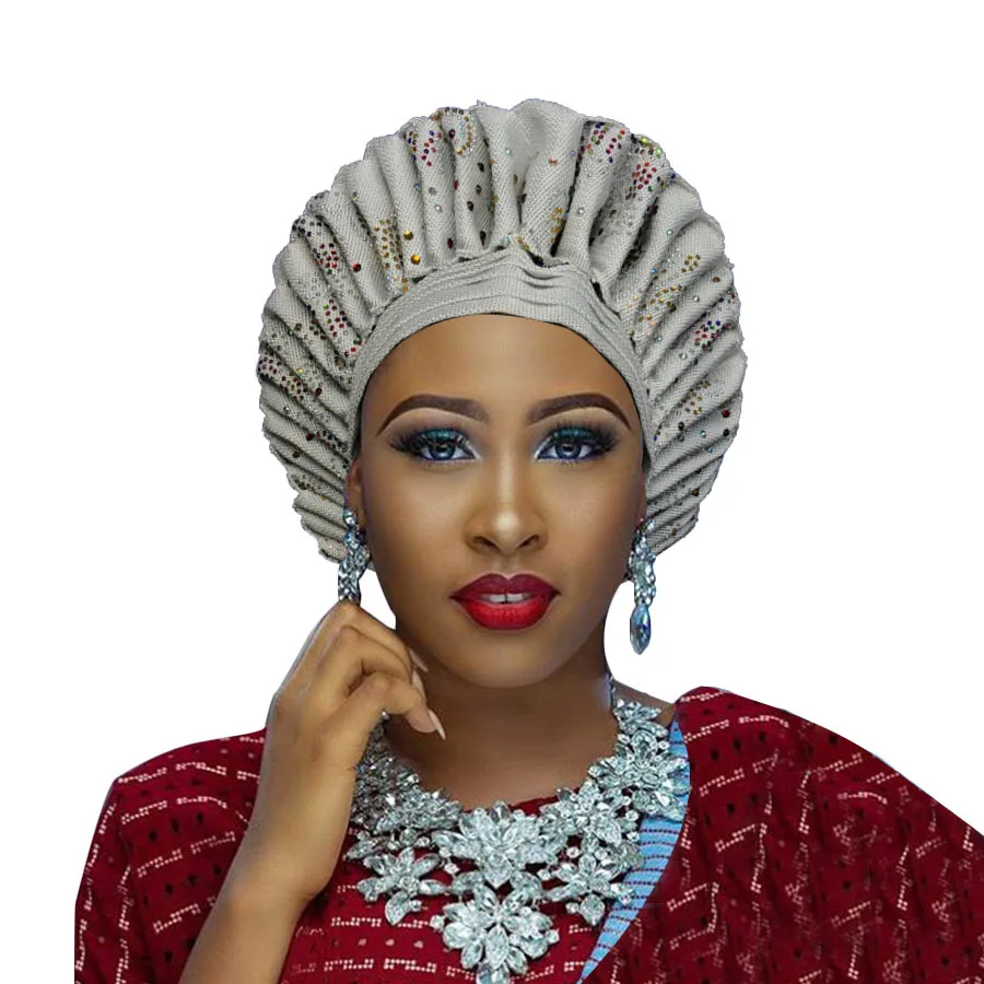 Африканский головной убор aso ebi gele для женщин aso oke головной убор gele с камнем во многих цветах - Цвет: white