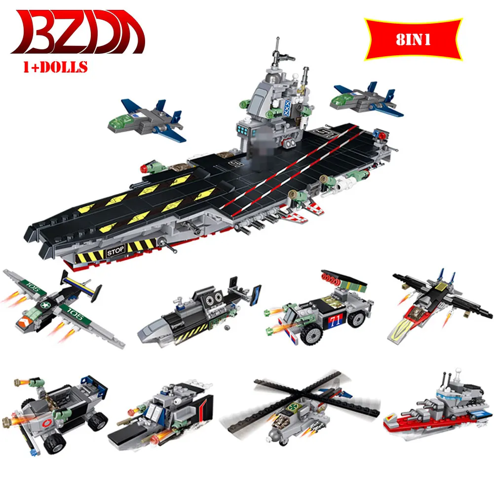 

BZDA City Battleship Cruiserr Building Blocks Helicopters Armored Vehicles and other 8-in-1 Combination Kit Children's Toys