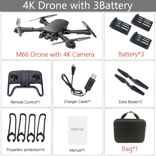 4K 3B Bag Black LAUMOX M66 Радиоуправляемый Дрон с камерой 4K широкоугольный оптический поток позиционирования жестов фото Wi-Fi FPV складной Квадрокоптер Дрон Vs XS812 - Цвет: 4K 3B Bag Black