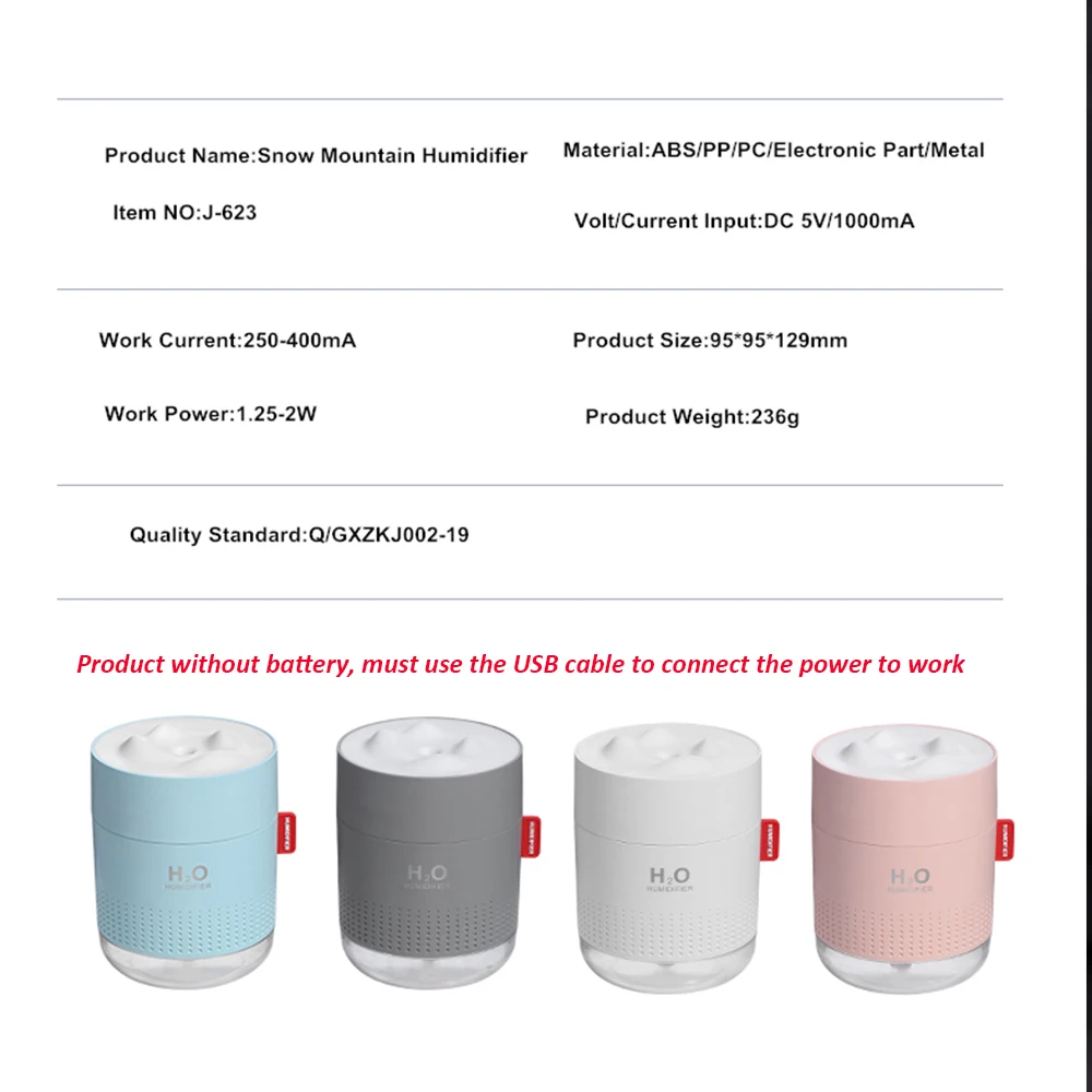 Ultrasonic Air Humidifier 500ML Snow Mountain USB Aroma Essential Oil Diffuser Heavy Mist Ultra Qui