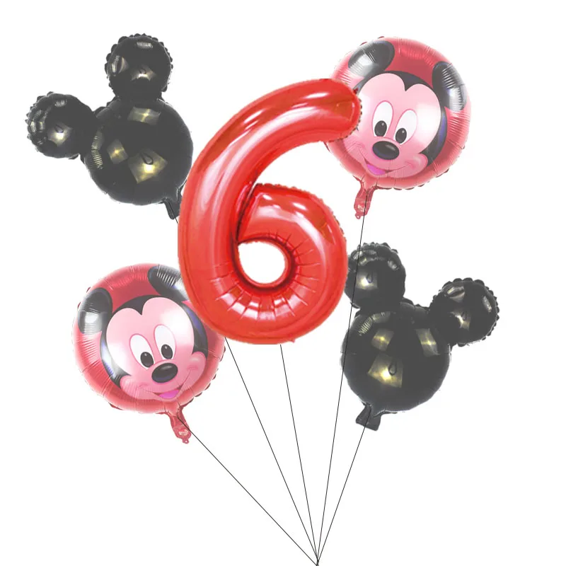 5 PCS С Днем Рождения вечерние декоративные шары Микки и Минни Маус 3" Красный номер Фольга шар для 1st День рождения украшения для детей - Цвет: mickey black set(6)