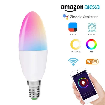 

4 pcs 6W E14 E12 wifi RGBCCT Candle light RGB light alexa Google home voice control with music group timer mode smart led lamp
