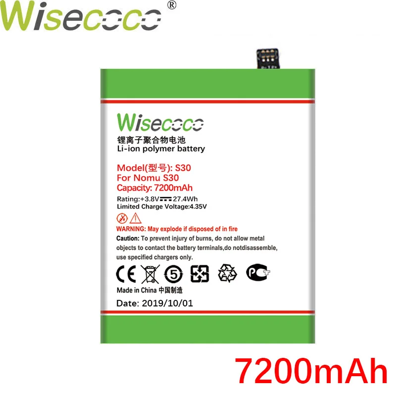Wisecoco S 30 7200mAh Новая батарея для Nomu S30 сотовый телефон Высокое качество Замена +