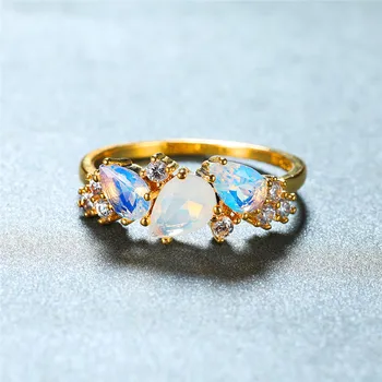 

Cute Female White Crystal Stone Ring Charm Yellow Gold Thin Wedding Rings For Women Simple Bridal Water Drop Engagement Ring