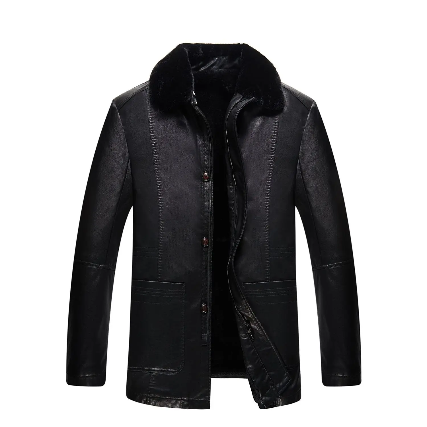 

Big Size Male Leather Coat Coat Winter Plus Velvet Thicken Windproof Keep Warm Plus Fat plus Fat Man Dad Loading Hair Collar