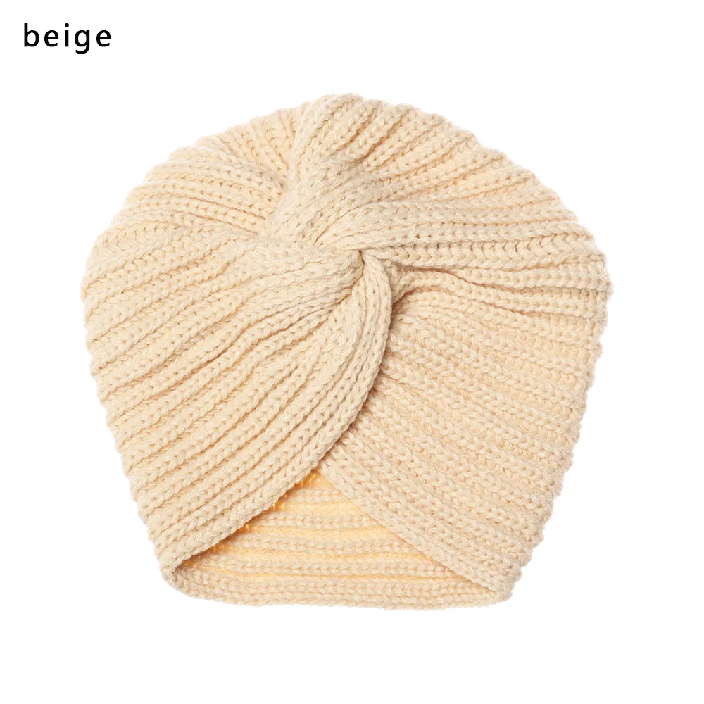 Knitted Spring Winter Hat Women Felt Hat Ladies Turban Head Wrap Caps for Women Twist Headwrap Hat Girls Croceht Beanies LLA24 - Цвет: Бежевый