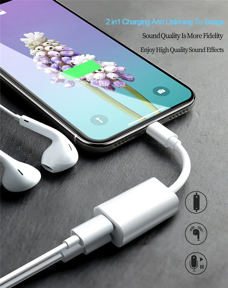NOHON 2 в 1 аудио зарядное устройство адаптер для iPhone XS Max XR 8 Plus двойной порт освещение зарядки наушников Aux Jack конвертер сплиттер