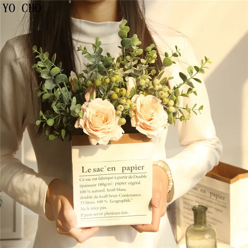 

YO CHO 1Bunch Green Plants Artificial Flowers Bouquet Fake Flores Bridal Bouquet Wedding Table Backdrop Party Home Decor Flowers