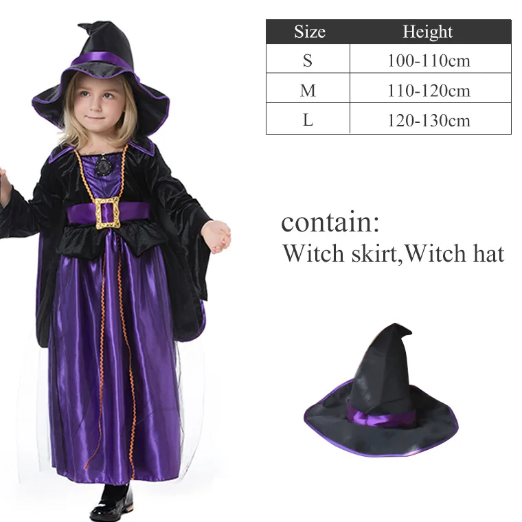 Elf witch Детский карнавальный костюм ведьмы эльфа для девочек, карнавальный костюм Хэллоуина для детей, вечерние костюмы для макияжа, загадочное волшебное платье ведьмы с шапкой - Цвет: Elf witch