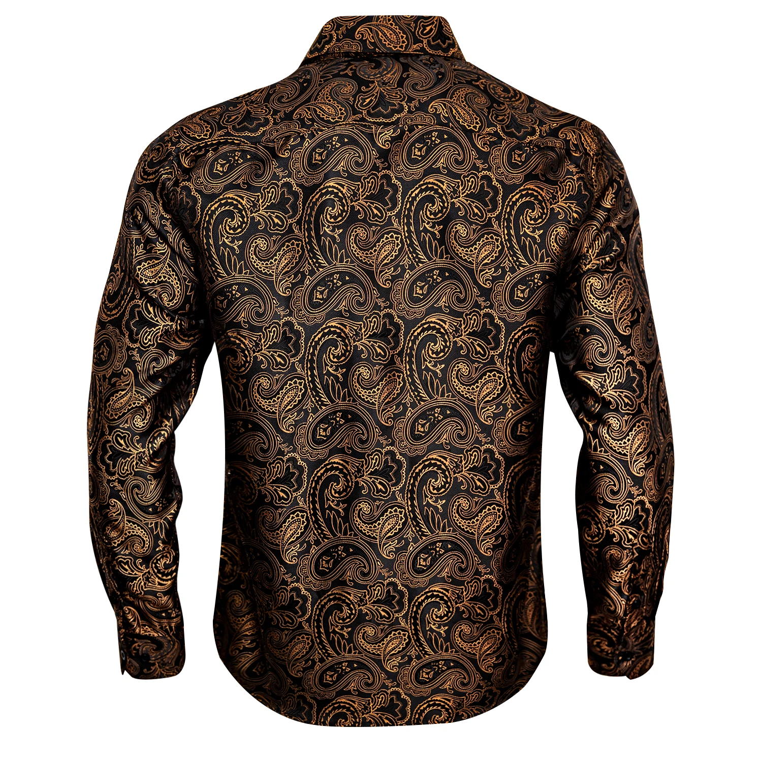 Gold Paisley Bright Silk Shirts Men Autumn Long