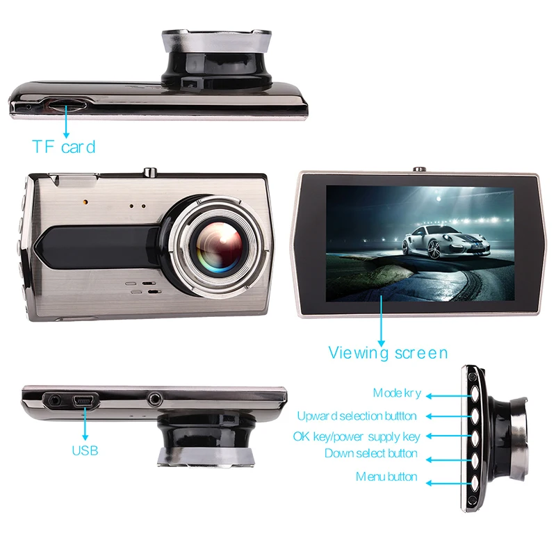 Двойной объектив 1080P HD4.0 дюймов Lcd Супер широкоугольный Автомобильный регистратор, Передняя Задняя парковочная камера, мониторинг заднего вида, L-X6 изображения
