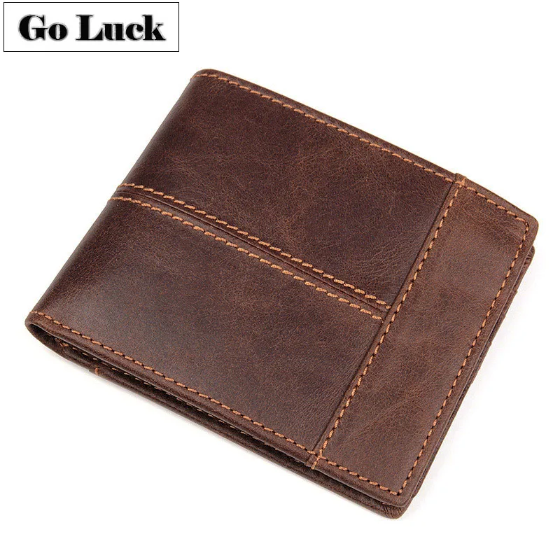 

GO-LUCK Brand Genuine Leather Pocket Wallet Men Cardholder Card Case Cell Phone Pouch Coin Bag Men's Zipper Purse